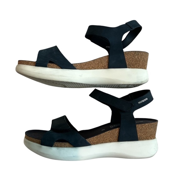 Mephisto Coraly Blue Velcro Heeled Cork Ergonomic Sandals Size EU 40 US 10 - Picture 2 of 7